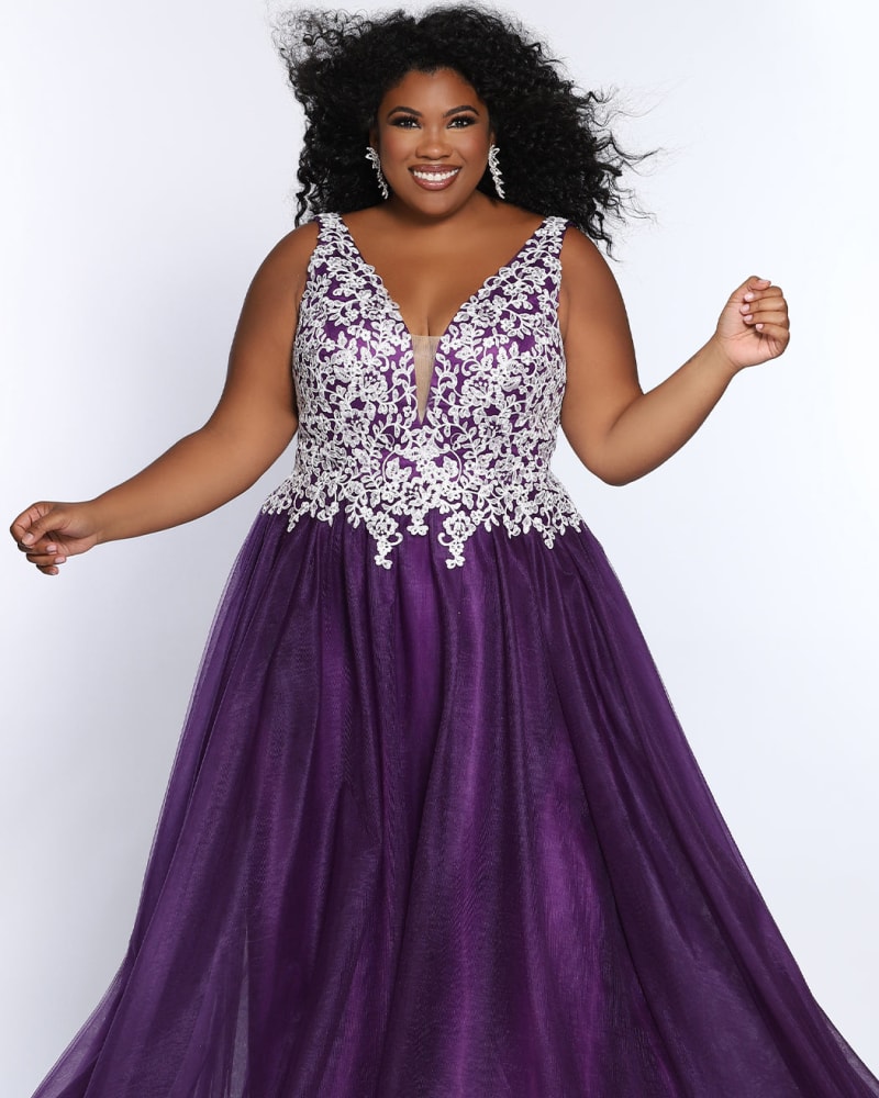 Front of a model wearing a size 30 Fairy Tale Formal Dress in Plum by Sydney's Closet. | dia_product_style_image_id:285922